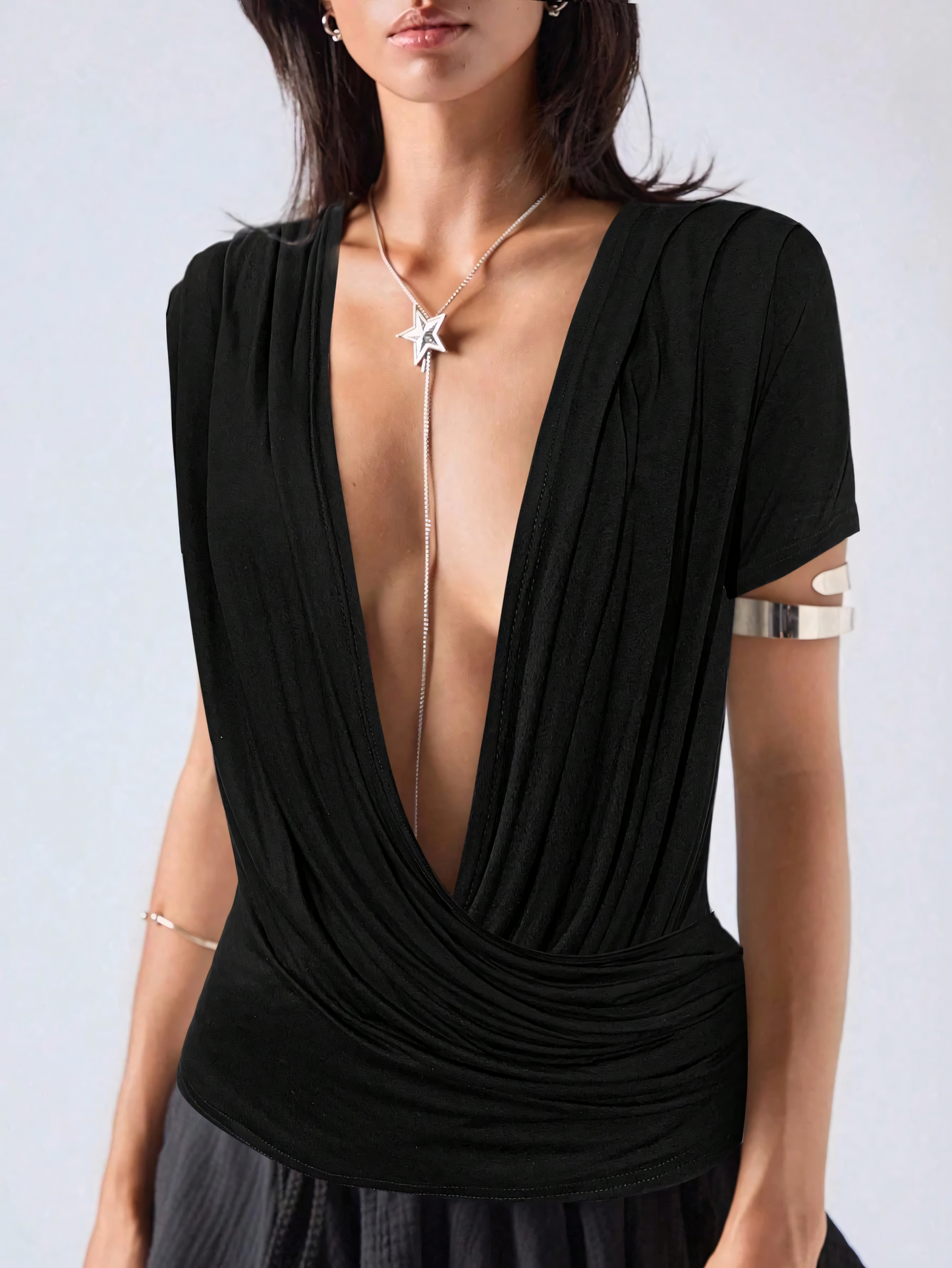 Noir Cascade Wrap Top