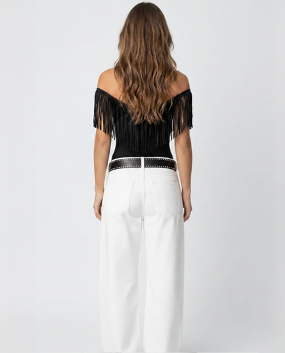 Luxe Black Fringe Top