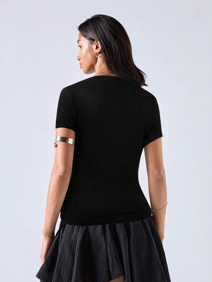 Noir Cascade Wrap Top