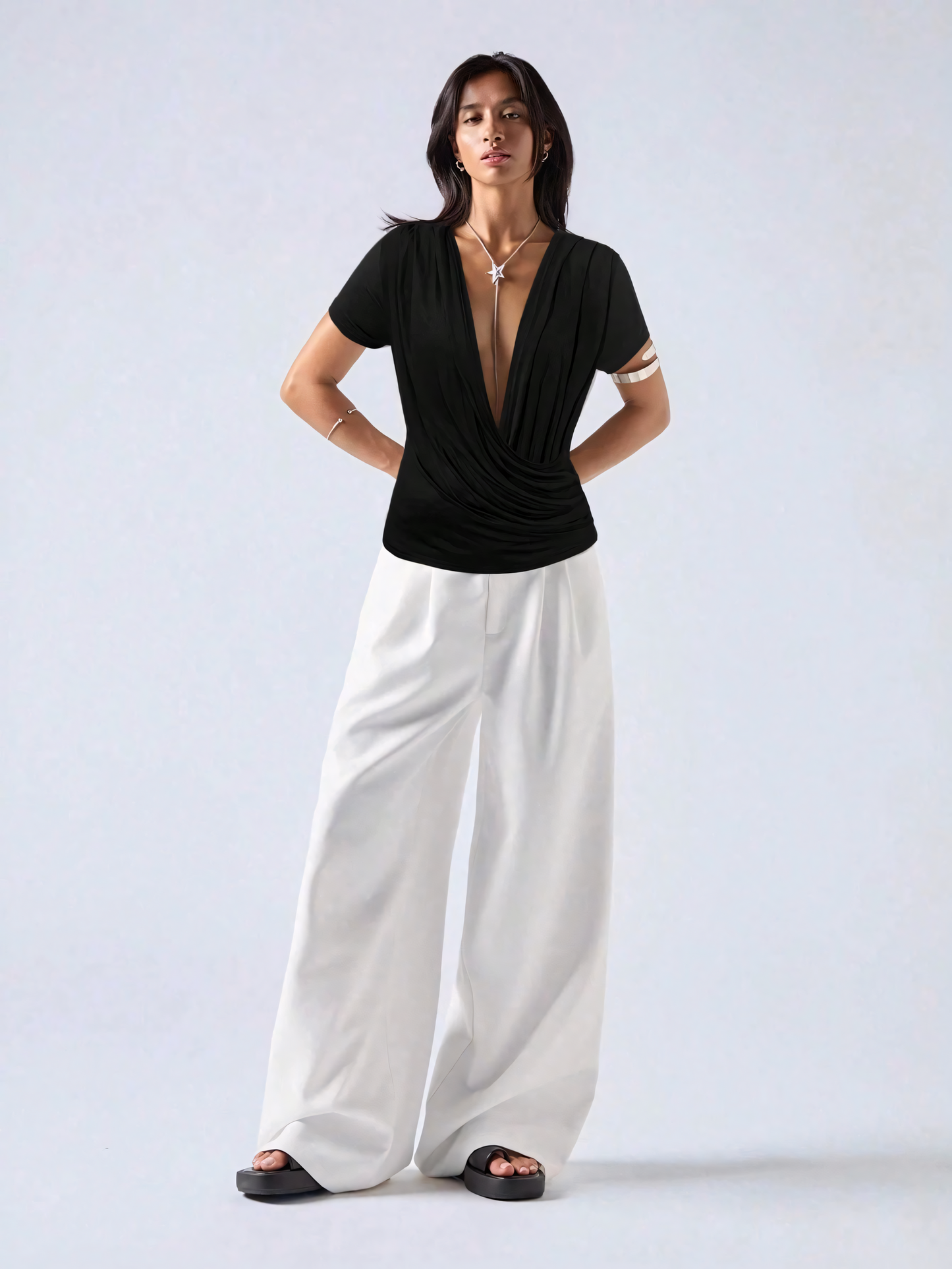 Noir Cascade Wrap Top